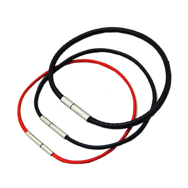 Schwarzes Lederband-Kettenarmband mit Edelstahl-Schnappverschluss für DIY gewebtes Wachsseil-Armband, Charm-Schmuckherstellungszubehör – Detail 2