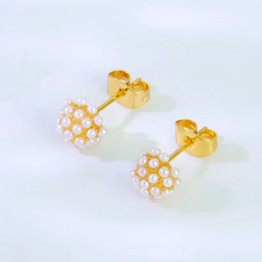 Italienische Luxus perlen Ohr stecker 21 Karat vergoldet trend ige Vintage runde Ohrring Dubai Frauen Verlobung Hochzeits feier Schmuck – Detail 6