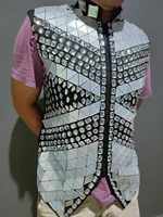 Sparkly Rhinestones Male Mirror Waistcoat Bar Nightclub Singer Stage Crystal Sequins Vest Performance Clothes Drum Dance Coat 2