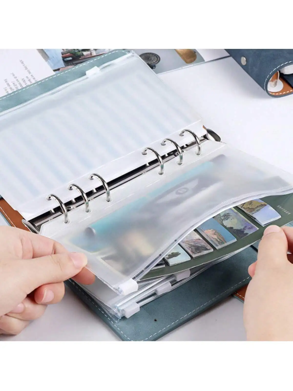 A6 Faux Leather Button Closure Loose Leaf Binder With Cash Envelope Pockets & Replacement Storage Bag ,Used for Bookkeeping, Sav 5