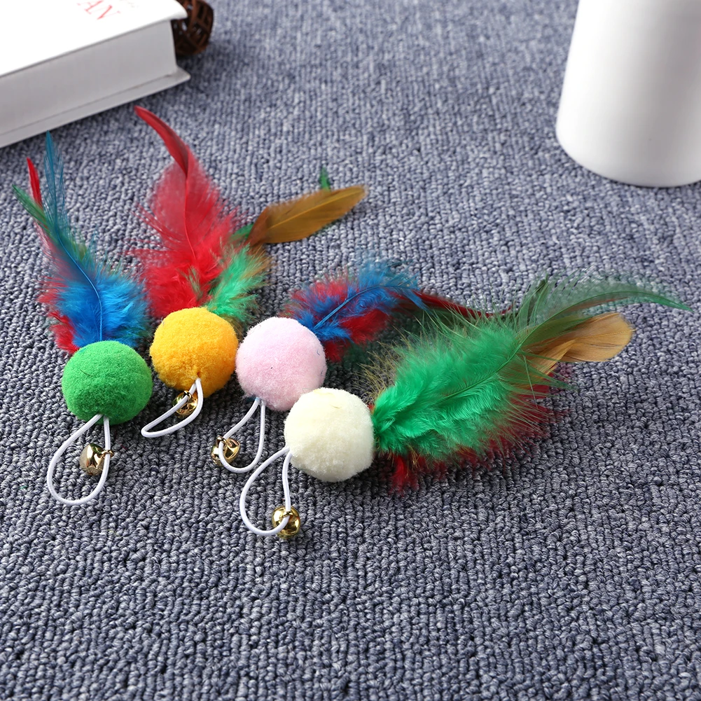 10Pcs Replacement Cat Feather Toys with Bell Natural Feather Refills Interactive Cat Toys for Indoor Cats Kitten Exercise