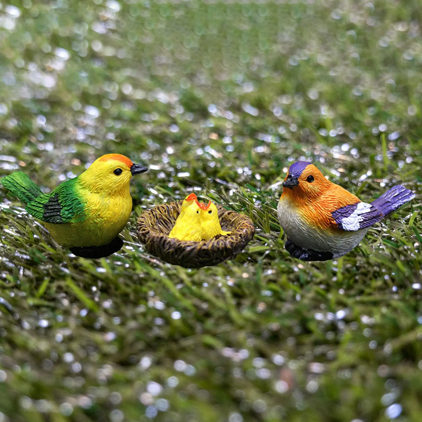 

Garden Bird Statue Ornament Resin Cute Miniature Bird Figurines Birds and Nest for Lawn Home Backyard Yard Housewarming Gift