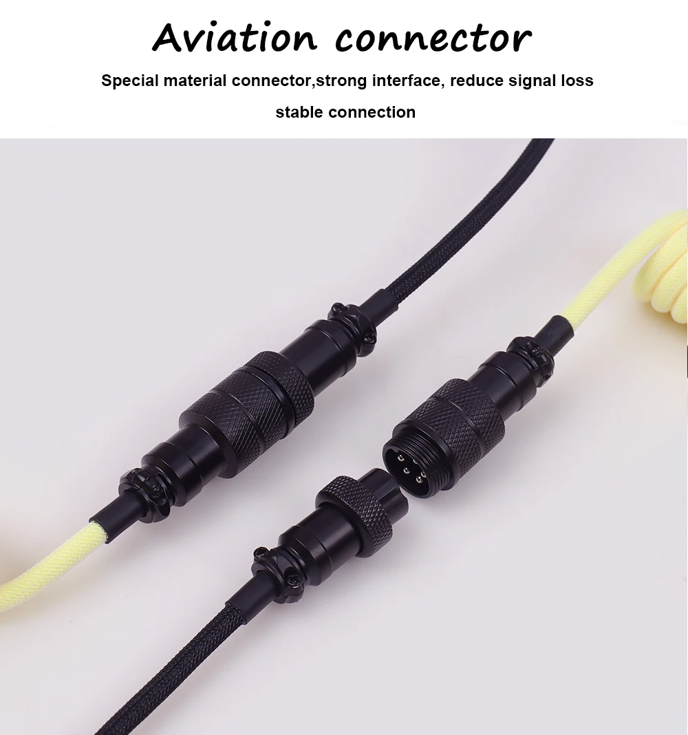 LANO USB A to Type C for Mechanical Gaming Keyboard Double Sleeved Wire with GX16 Detachable Aviator Coiled Power Cable 12 S9d146c5b049a4d998cb93e7d946415dfS