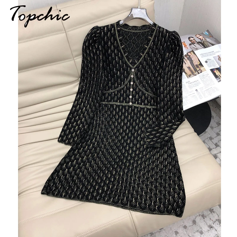 

Autumn Winter Knitted Wool Dress 2023 Luxury Designer Clothing Women Casual Elegant Beading V-neck Long Sleeve Mini Dresses