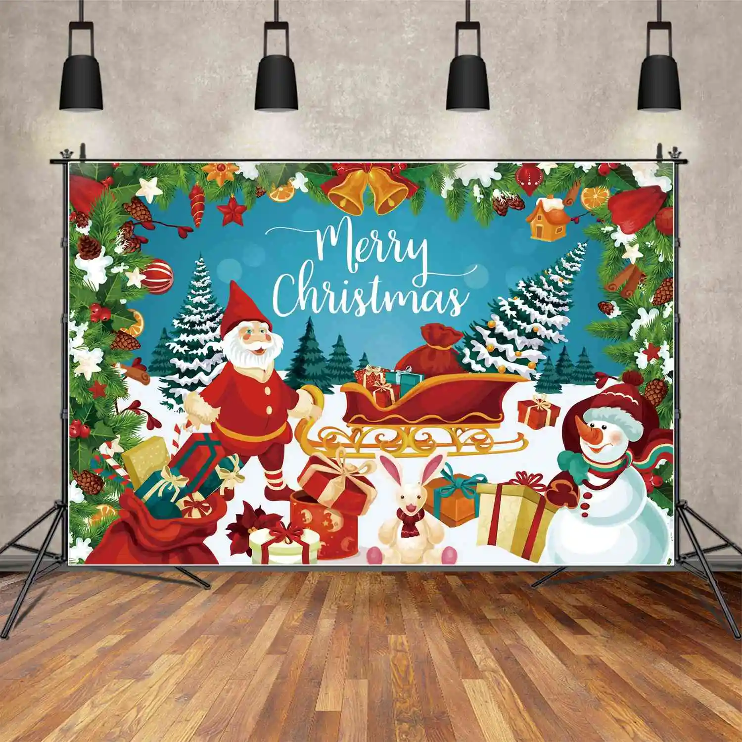 

Фон MOON.QG с надписью "Merry Christmas", "папа", подарок, сумка, детский фон, баннер, снеговик, кролик, снег, земляной декор, фотобудка