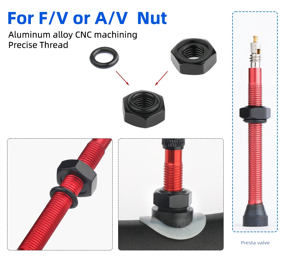 Fahrrad Presta Ventil Extender Straße Carbon Felge F/V Rohr Inflation Adapter 45/80mm Verlängerung Rohr für Düse W/Abnehmbare Einsätze – Detail 8
