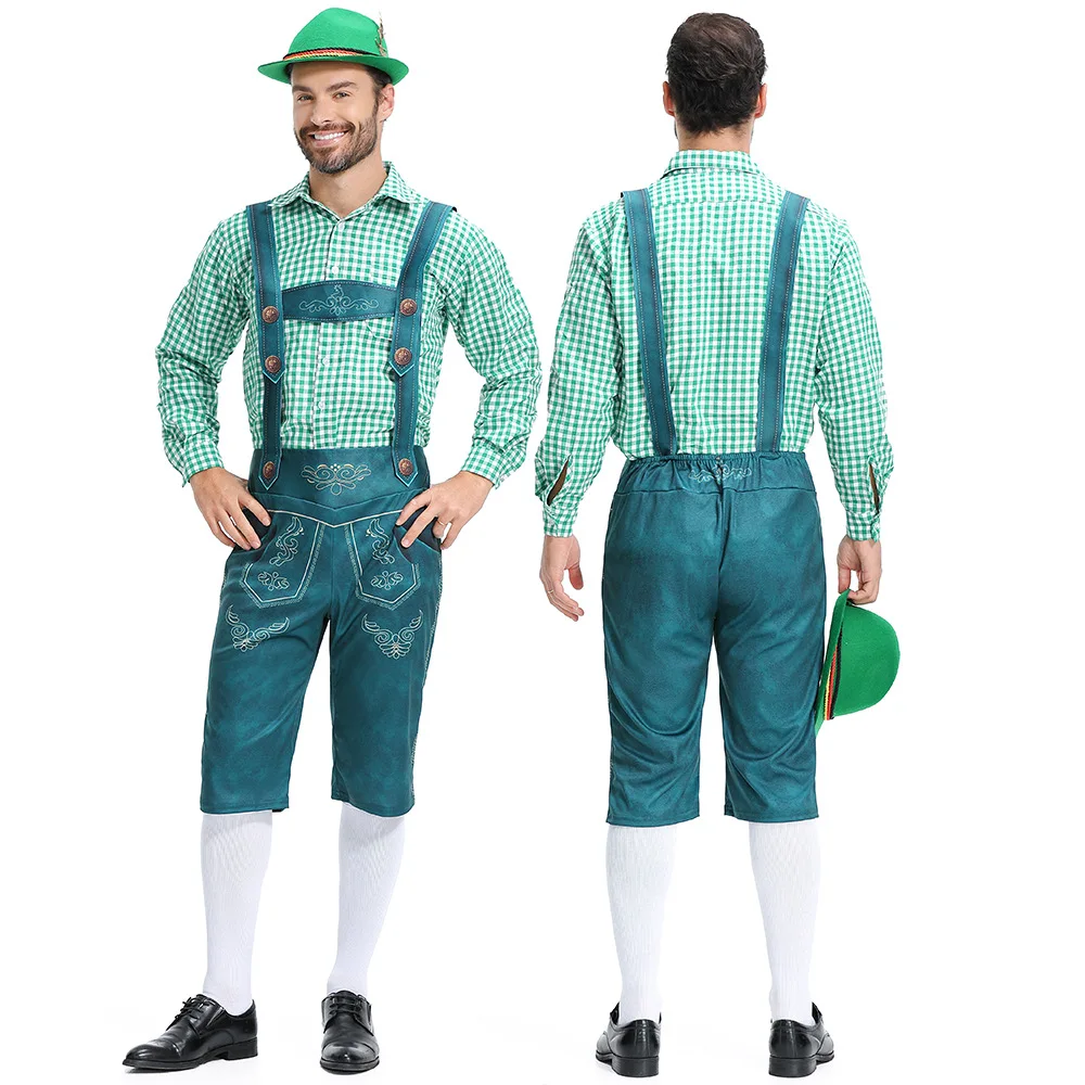 Male Bavarian Lederhosen Oktoberfest Costume German Beer Festivals Suspenders Men Cosplay Halloween Carnival
