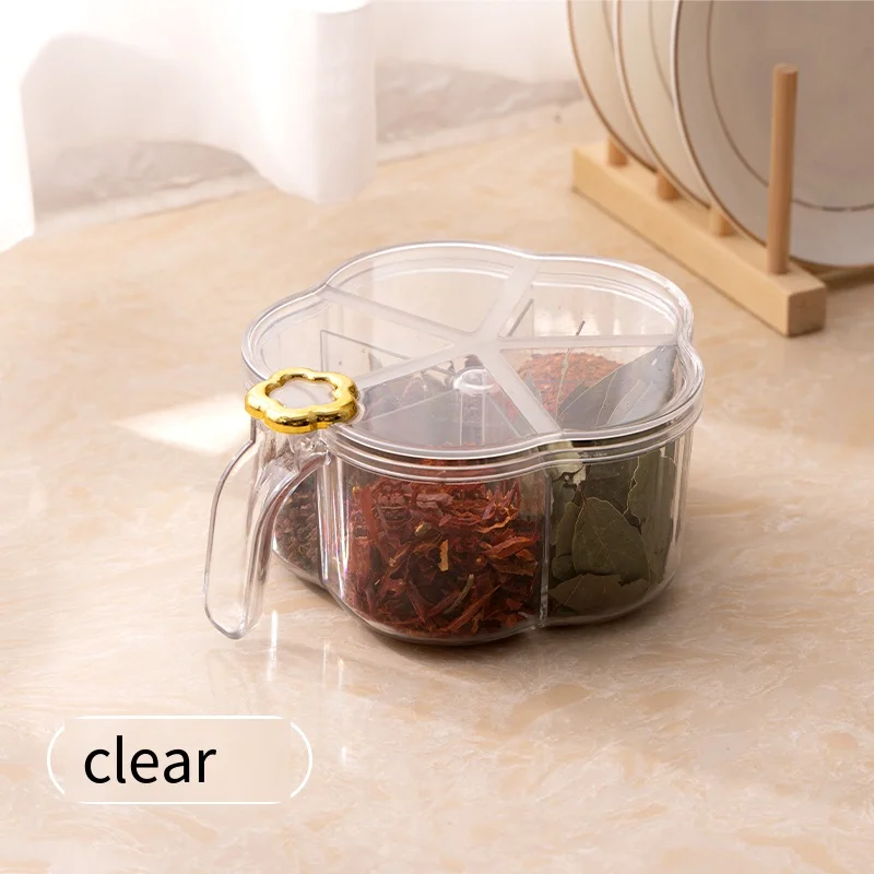 5 Grid Seasoning Box Set Spice Salt Sugar Jars Pepper Condiment Storage Container With Small Spoon Boxes Kitchen Accessories