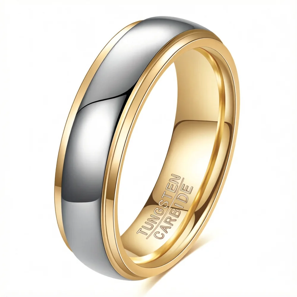 Elegant Gold & Rose Gold Beveled Edge Unisex Wedding Band - Comfort Fit Engagement & Promise Ring