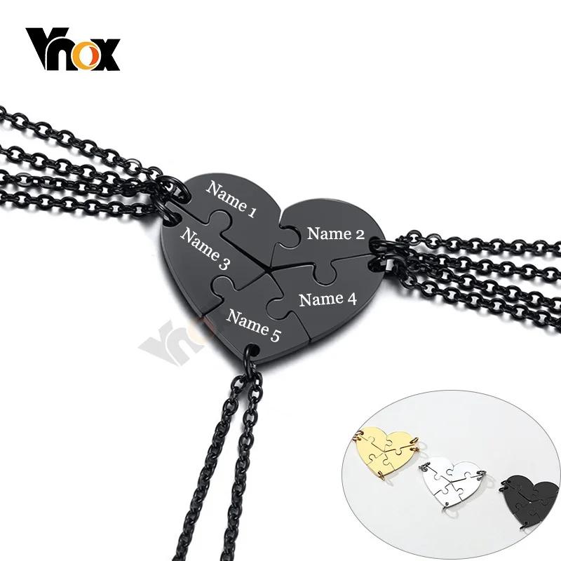 Vnox 5Pcs BFF Necklaces for Women Men Custom Engrave Stainless Steel Heart Puzzle Pendant Best Friends Friendship Gifts Jewelry