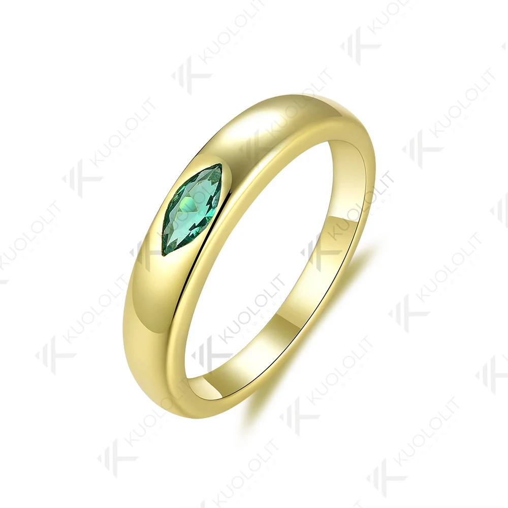 Kuololit 0.3CT Lab Grown Emerald Ring for Women Solid 18K