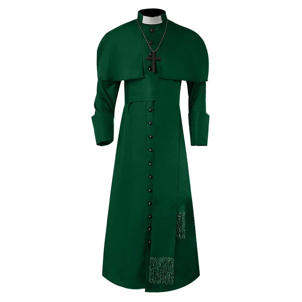 Disfraz de sacerdote medieval para hombre, sotana romana religiosa de la iglesia católica, disfraz de papa, pastor, padre, túnica de misionero de misa con cruz