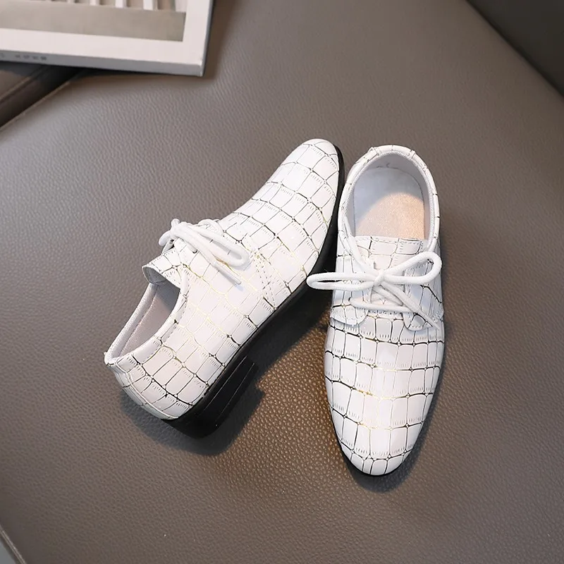 Children Leather Shoes Loafers Glossy Lace-up Pointed Toe