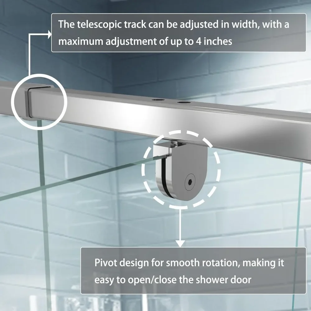 Shower Doors,44-48" W X 71" H, Piovt Swing Glass Shower Door with 1/4" (6mm) Clear SGCC Tempered Glass, Shower Door 4