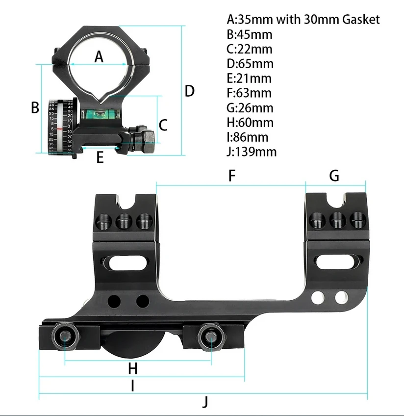 30mm 35mm Integral Hunting Scope High Profile Mount Rings 20mm with Angle Cosine Indicator Kit Bubble Level