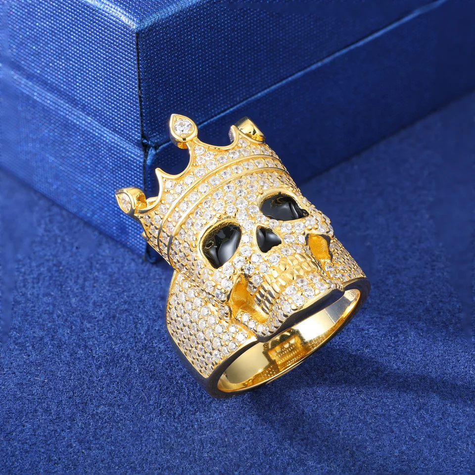Moissanite Crown Skull Ring in Sterling Silver
