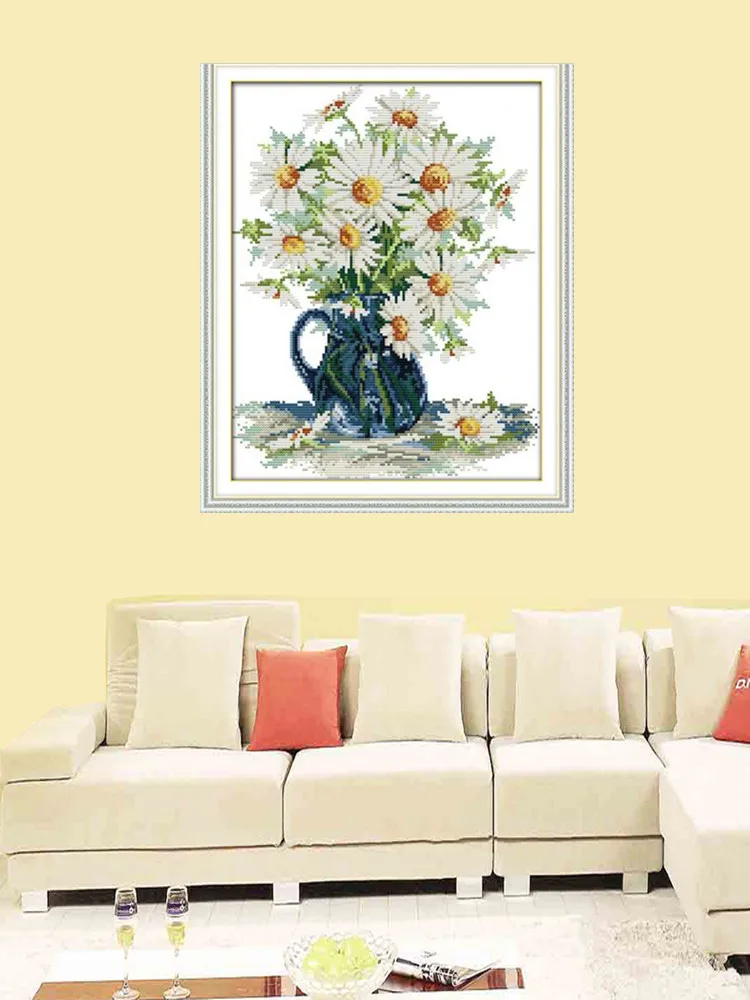 Daisy Vase Flower Chinses Embroidery Cross Stitch Kits Pattern Home Decor Counted Cross-stitch Not Print Canvas DIY Painting Set