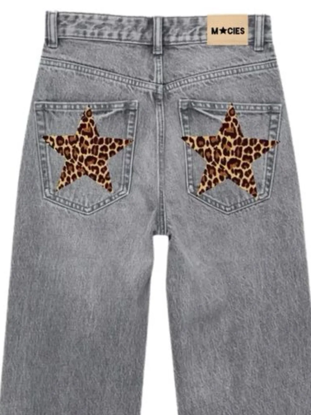 American Jeans Y2K Womens Harajuku Leopard Print Five Pointed Star Graphic Retro Blue Baggy Jeans Pants High Waist Slim Trousers 2