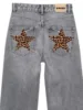 American Jeans Y2K Womens Harajuku Leopard Print Five Pointed Star Graphic Retro Blue Baggy Jeans Pants High Waist Slim Trousers 2