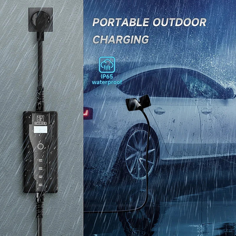 휴대용 전기 자동차 충전기, 유형 1 Sae J1772 16A 32A 충전 케이블, 유형 2 IEC62196-2 11KW, EU 플러그 컨트롤러 월 박스