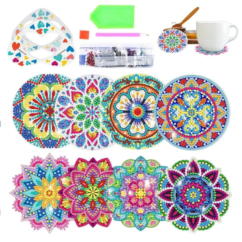 

Coasters Kit Diy 8Pcs Diy Coaster With Holder Mandala Coasters Diamond Art Crafts For Adults