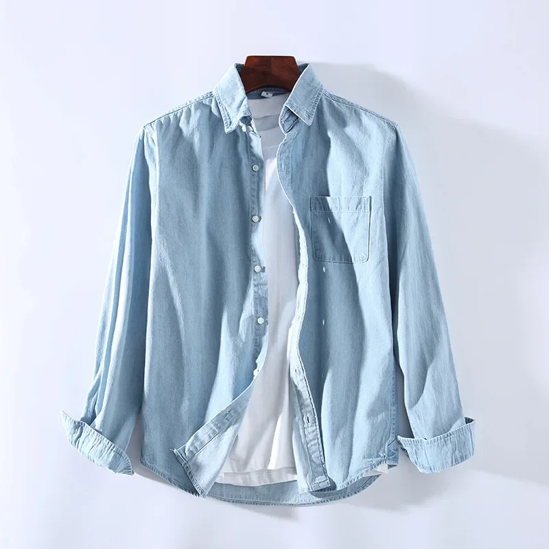Men's Casual Denim Shirt Cotton Slim Fit Cowboy Long Sleeve Shirt denim shirt long sleeved shirt