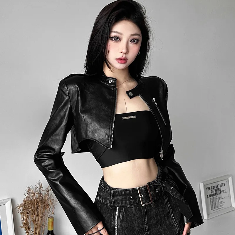 

Cool and Spicy Girl Style PU Leather Women's Sexy High Waisted Short Jacket Top