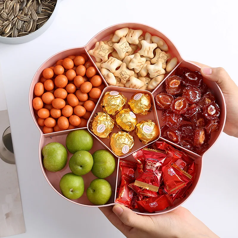 Divided Serving Fruit Tray Fashion Candy Organizer With Lid and Handle  Fruit Basin Portable Nuts Snack Box Parties - AliExpress