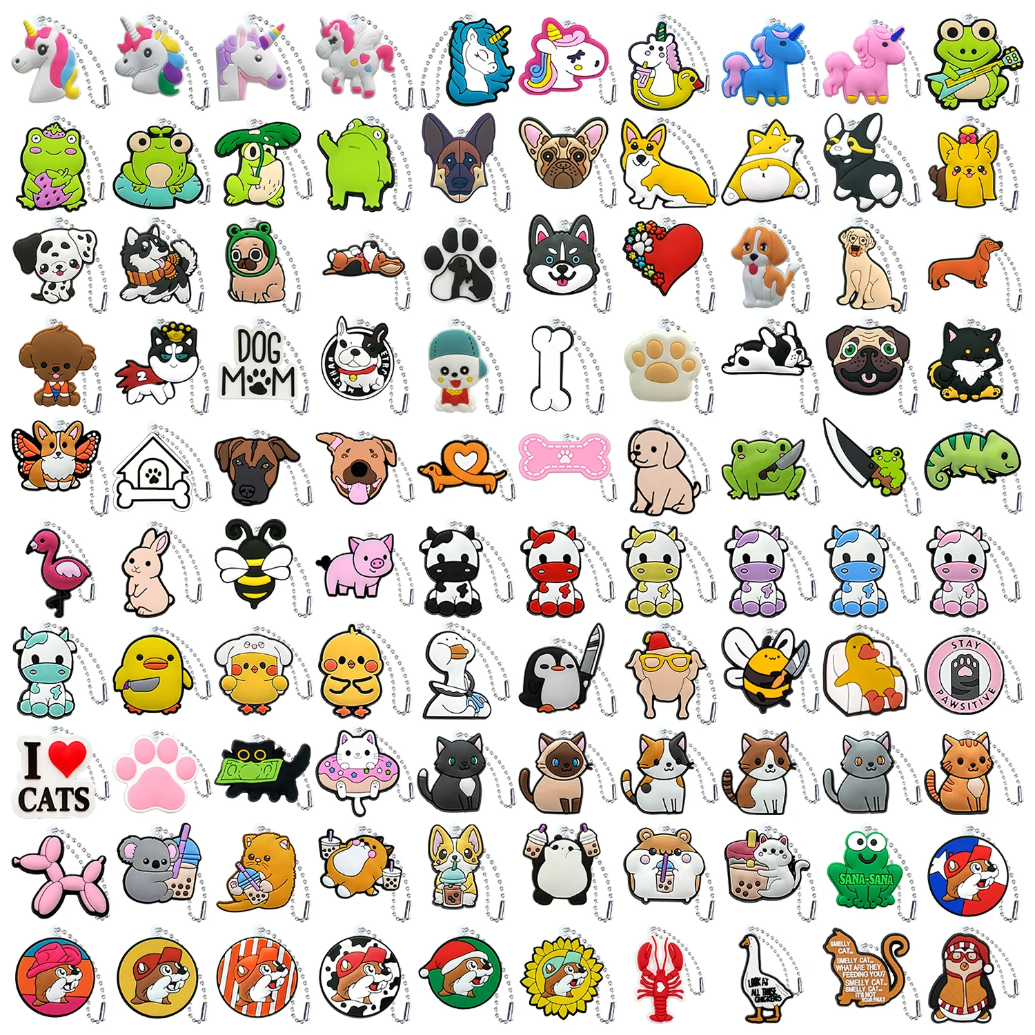 100PCS Set Kawaii Animal Mexican Style Religion Fashion Keychain fit Cup Handle Pendant Car Key Accessories Gift acrylic key chain