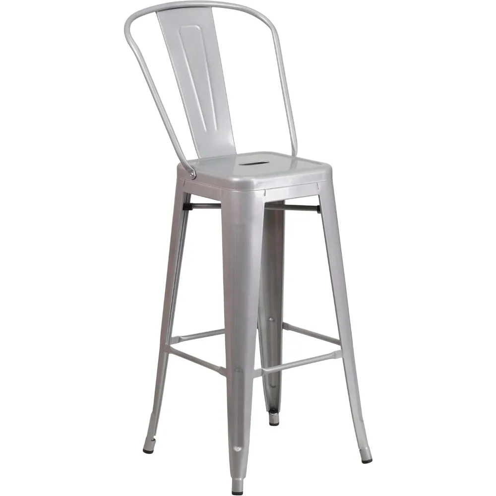 Commercial 30" Round Silver Metal Indoor-Outdoor Bar Table Set-2 Cafe Stools 4