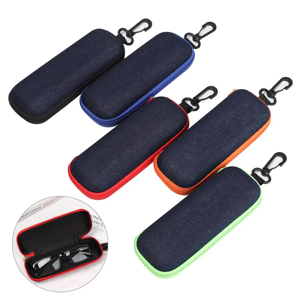 Glasses Case Denim Fabric Glasses Box Zipper Sunglasses Protection Container Eyeglasses Case Travel Reading Glasses Carry Bag 1PC