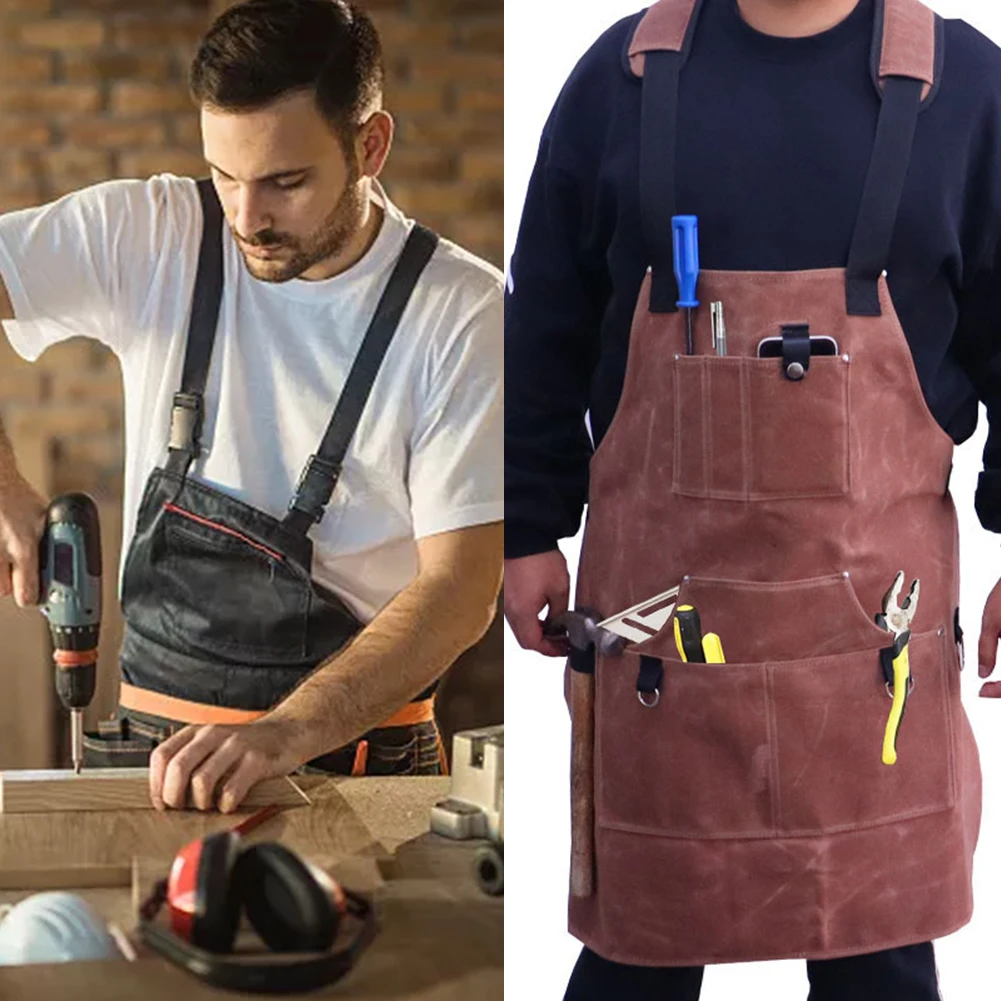 Work Apron With Tool Pockets Heavy Duty Shop Apron For Carpenter Mechanics Waterproof Cleaning Woodworking Sleeve Apron Set