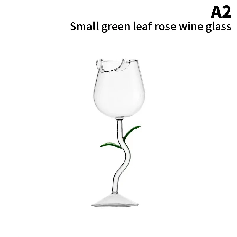 Elegant Rose-Shaped Wine Glasses with Colored Leaves