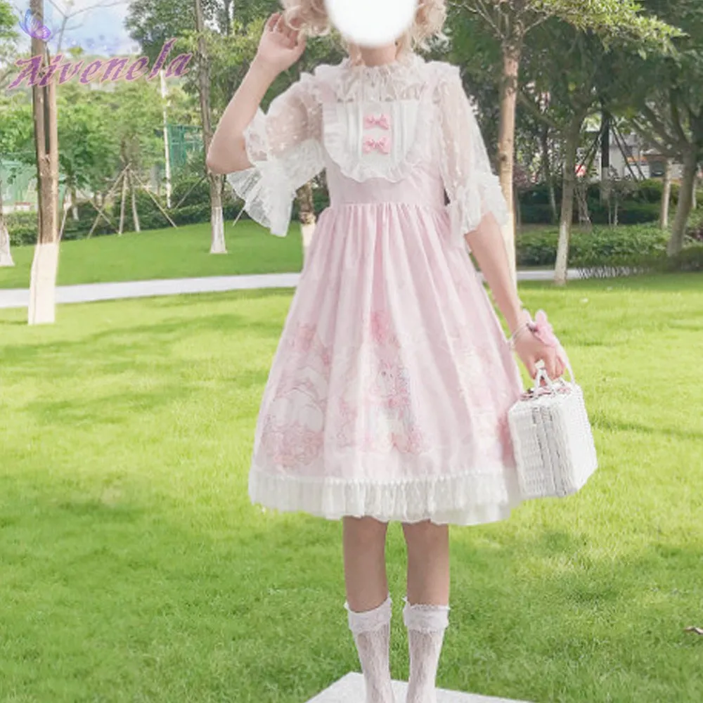 Cute Lolita Dress Women Straped Dresses Sweet Soft Kawaii Girls Bow Lace Lolita Princess Dress Vestido Girls Dresses AFC466 lolita dress lolita suspender dress lolita cosplay costumes suspender dress