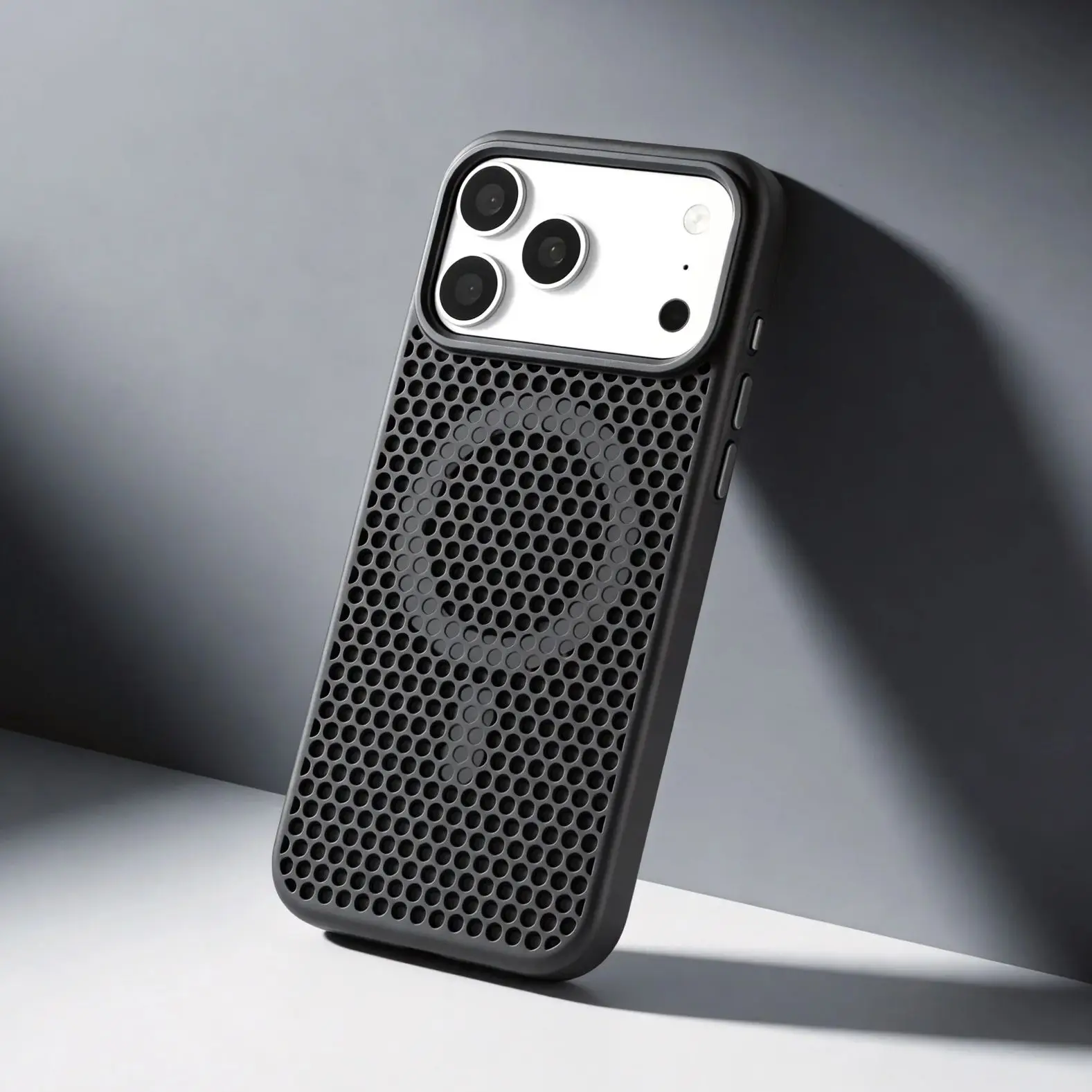 Honeycomb Grid Breathable Magnetic Hard PC Back Cover with Alloy Lens – Magsafe Compatible