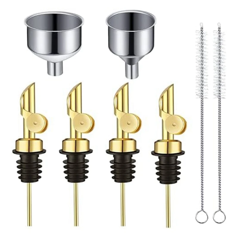 

4-Piece Oil Spout Auto-Flip Pour Spout For Bottles, Self-Closing Olive Oil Dispenser Spout For Syrup, Vinegar, Wine