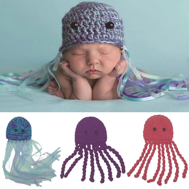 

Newborn Photography Props Cute Crochet Octopus Animal Beanies Cap Baby Knitted Hat Infants Posing Photo Shooting Accessories