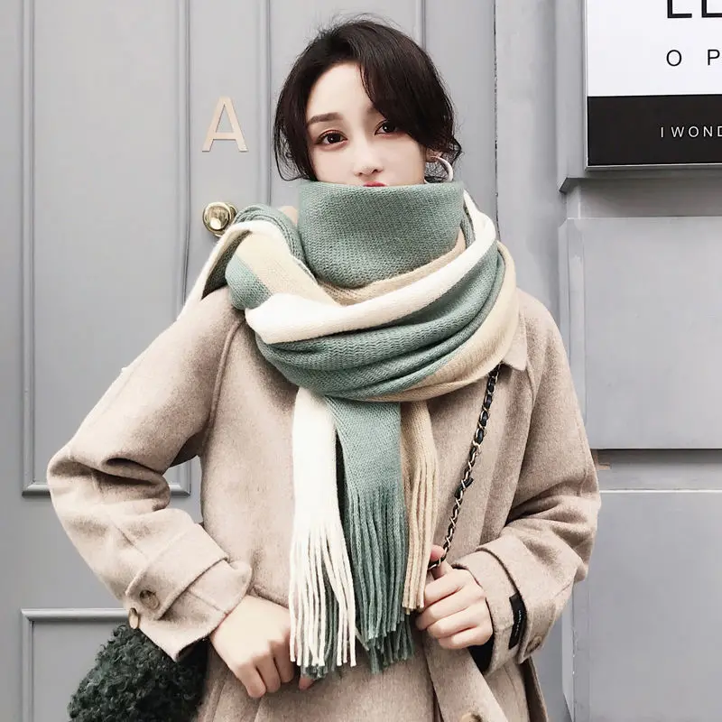 Women's Scarf Winter Long Thickened Korean Style All-Matching Lazy Students Warm-Keeping Japanese Girl's Cold-Proof Men's Fashio 2 pcs set coat suit long pants men suit snap fastener cuff practical tear resistant sun proof sports suit for men