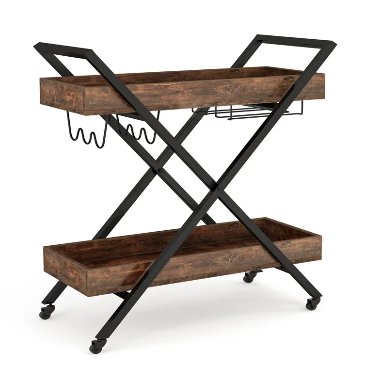 Multi functional service cart with retro style industrial style bar cart