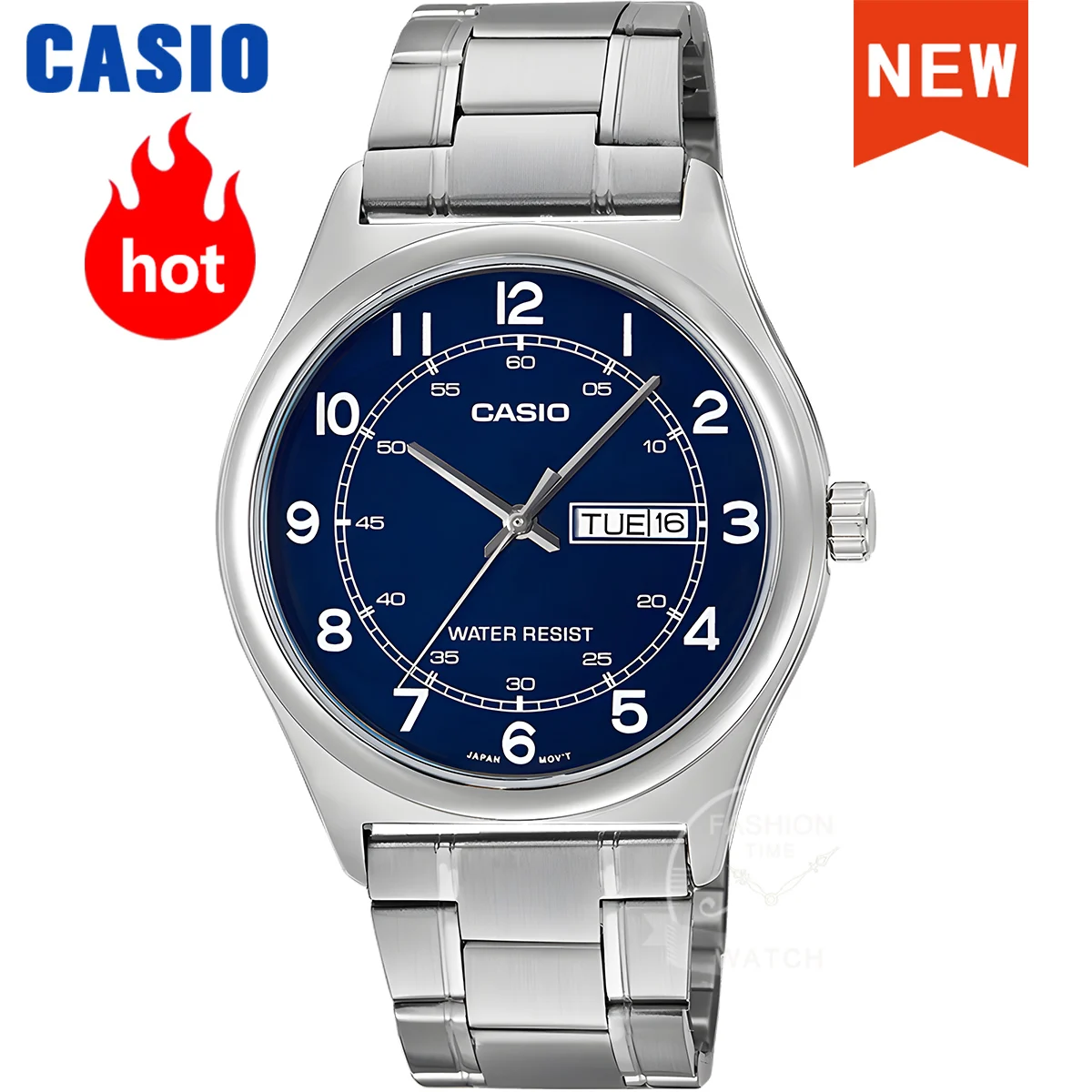 Casio Orologio da polso da uomo al quarzo classico cinturino in acciaio inox oro cassa in ottone display analogico bianco - MTP-V006G-7B