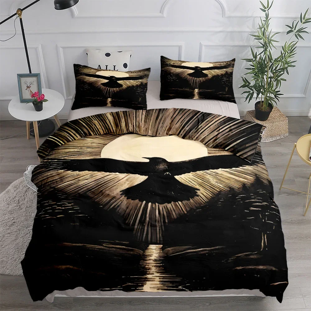 Floral Garden Gothic Raven Duvet Cover Set King Queen Double Full Twin Single Size Bed Linen Set