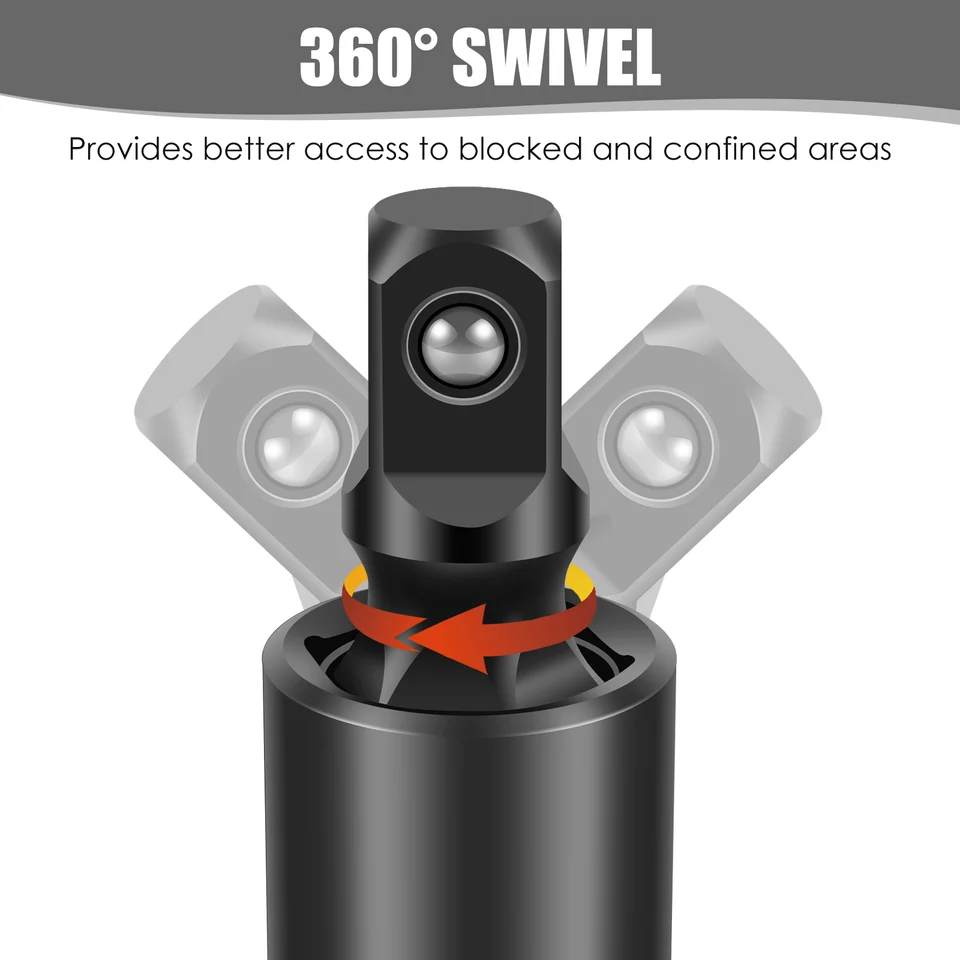 thumbnail image 2 of 3pcs Impact Universal Joint Socket Set Swivel Hand Tools U Joint 1/4 2 of 9