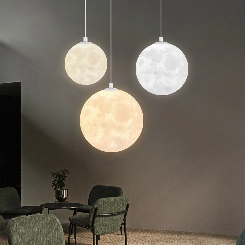 

Светильники в виде Луны, подвесные светильники для столовой, кухни, подвесные светильники, минималистичное внутреннее освещение, домашний декор, Шариковая лампа с 3D принтом