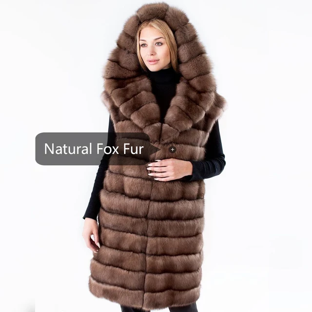 Frauen Fuchs Pelz Weste Winter Echtpelz Jacke lange Frauen warme