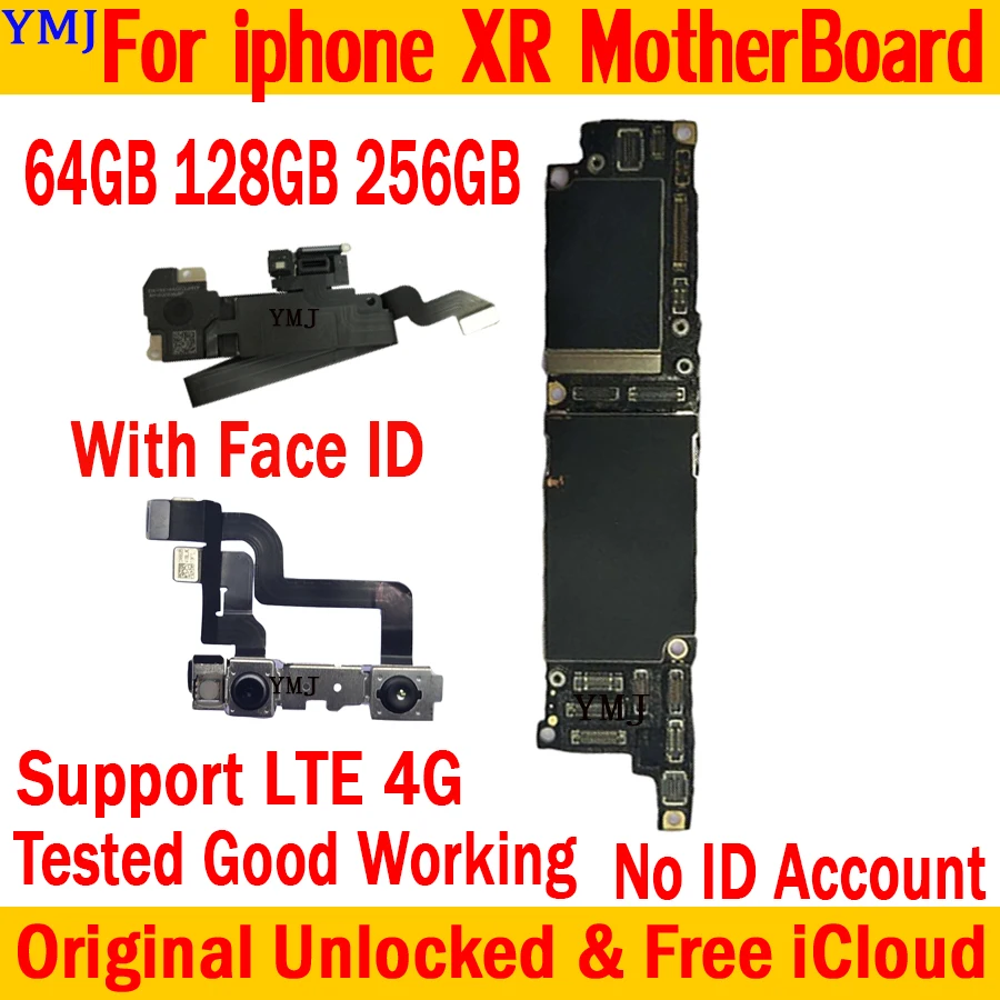 

64GB 128GB 256GB For iPhone XR Original Unlocked Motherboard With / No Face ID Logic board MB Free icloud IOS Updates Mainboard