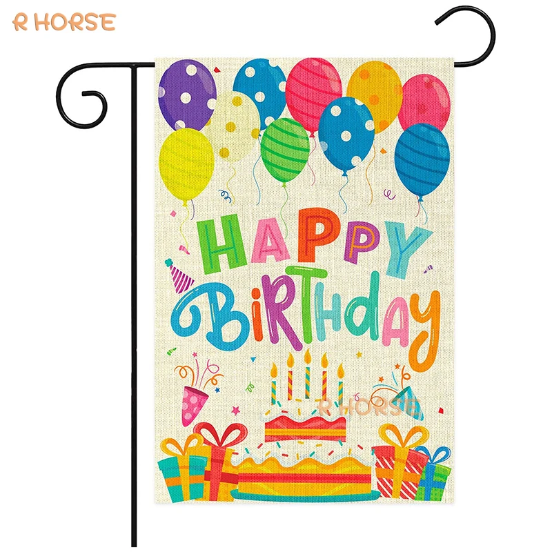 

Happy Birthday Garden Flag Burlap Birthday Cake Banner Vertical Double Sided Reusable Decoration Backyard Lawn Signs for Kids