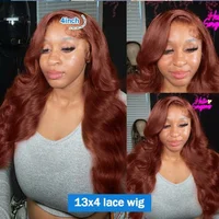 Perruques de cheveux humains Lace Frontal 13x6 et Lace Front 13x4, couleur brun rougeâtre, ondulées, pré-épilées, colorées, transparentes, densité 180% 3