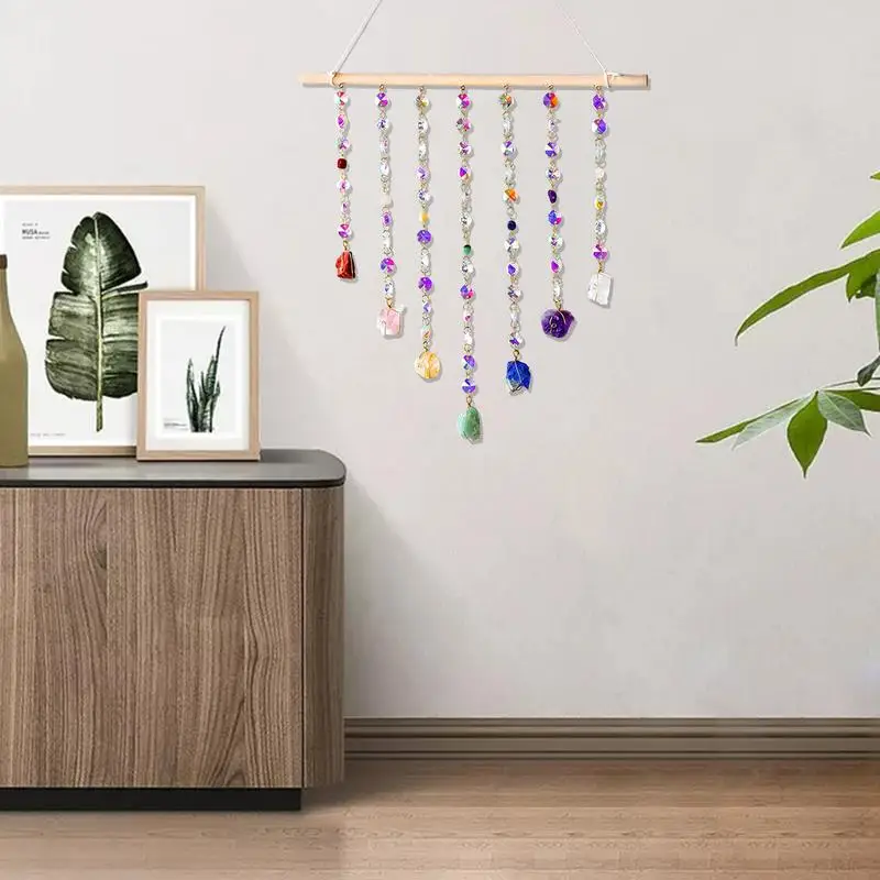 Sun catcher Crystal Wind Chimes With Chain Hanging Handmade Craft Colorful Rainbow Prism Light Catcher Christmas Garden Decor