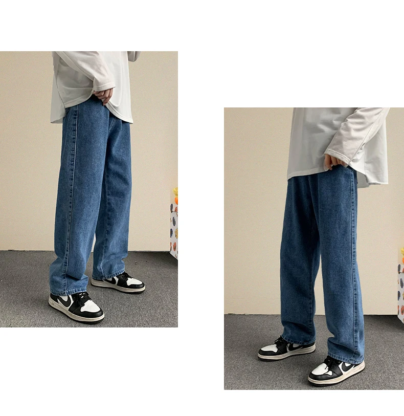 Spring Summer New Streetwear Baggy Jeans Men Korean Fashion Loose Straight Wide Leg Pants Male Brand Clothing Black Light Blue work jeans
