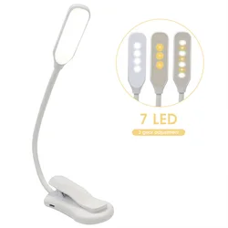 LED Eye Care Clip - On Book Light with USB Rechargeable and Adjustable Color Modes (White)